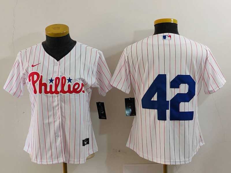 Women%27s Philadelphia Phillies #42 Jackie Robinson White Cool Base Stitched Jersey